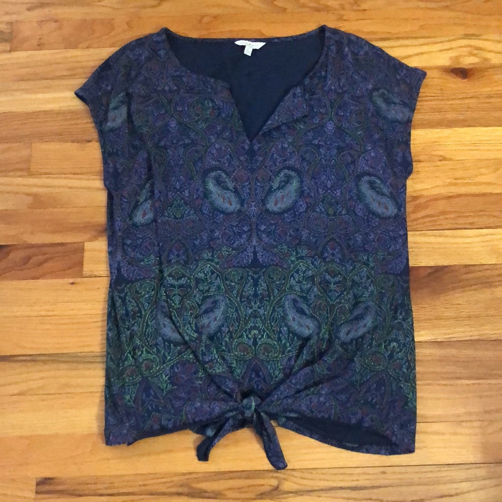 🌺 Lucky Brand Purple and Green Paisley Top Sz L - Picture 6 of 7